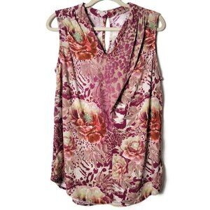 Soft Surroundings Mixed Floral Animal Print Boho Beachy Sleeveless Top Medium